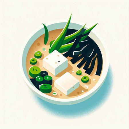 Soybean soup with tofu and green onion. Vector illustration.の写真素材