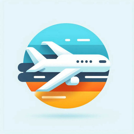Airplane in the blue circle. Vector illustration. Eps 10.