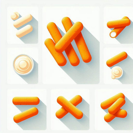 Illustration of alphabet made with breadsticks on a white background.