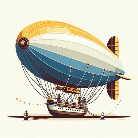 Illustration of a vintage dirigible in retro style, vector illustrationの写真素材