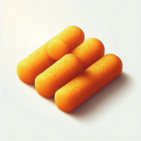 3d rendering of a group of orange cheese sticks on a white background