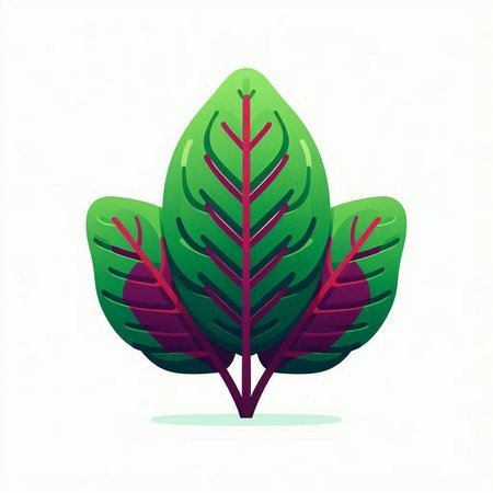 Green leaf on white background. Vector illustration in flat cartoon style.