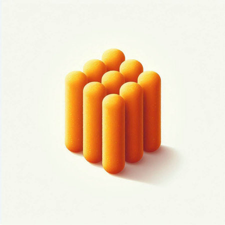 3d illustration of a group of orange candies on a white backgroundの写真素材