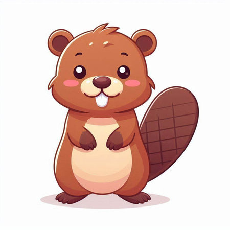 Cute beaver cartoon character. Vector illustration isolated on white background.の写真素材