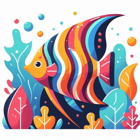 Colorful vector illustration of a cute cartoon fish on a white background