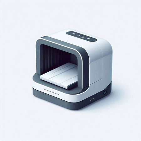 Digital illustration of a printer in white background. 3D rendering.