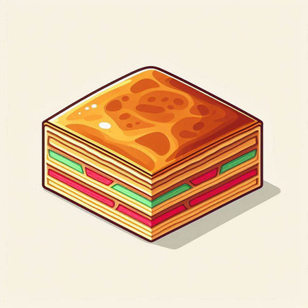 Illustration of a sandwich with cheese and ham on a white background