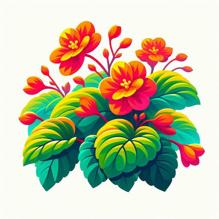 Beautiful red and yellow flowers on a white background. Vector illustration.の写真素材