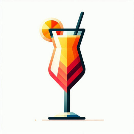 Cocktail with a slice of orange and a straw. Vector illustration.の写真素材