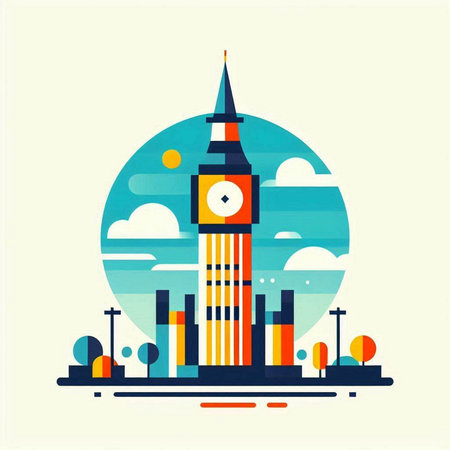 Vector illustration of Big Ben in London, United Kingdom. Flat style design.