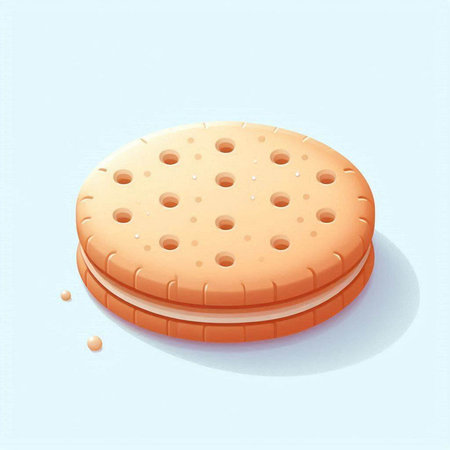 Illustration of a biscuit with holes on a blue background.の写真素材