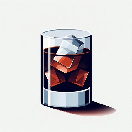 glass of whiskey with ice cubes on a white background. vector illustrationの写真素材
