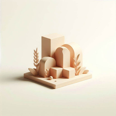 Abstract 3d render, geometric shapes, podiums made of natural materials