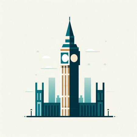 Vector illustration of London Big Ben in flat design style. London landmark.