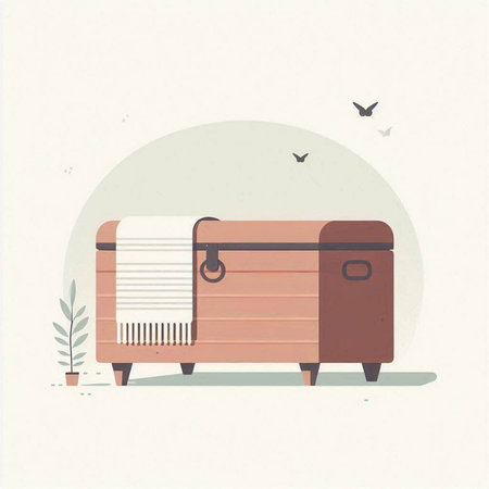 Wooden chest with paper towels. Vector illustration in retro style.
