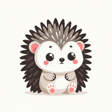 Cute cartoon hedgehog. Vector illustration isolated on white background.の写真素材