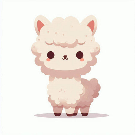 Cute cartoon alpaca isolated on white background. Vector illustration.の写真素材