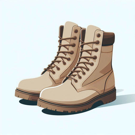 Pair of beige boots isolated on white background. Vector illustration.