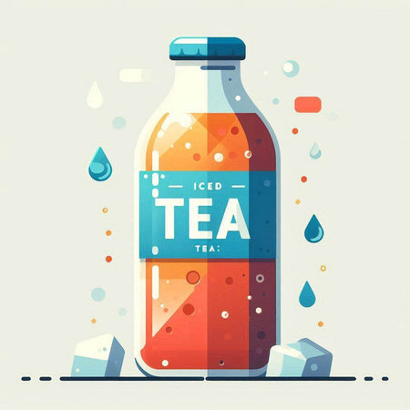 Bottle with water and ice cubes. Vector illustration in flat style.