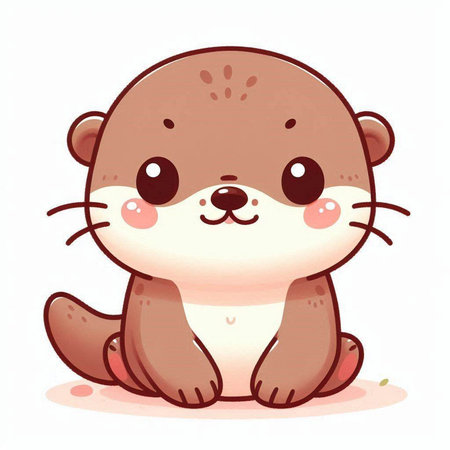 Cute cartoon otter sitting on the ground. Vector illustration.の写真素材