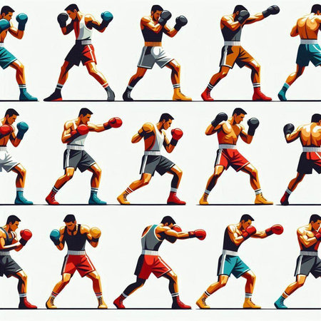 Boxing seamless pattern. Vector illustration of boxers in action.