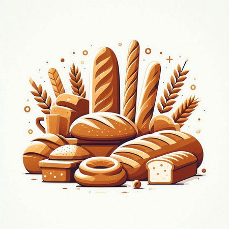 Bread vector illustration. Baking products. Bakery and pastry shop.の写真素材