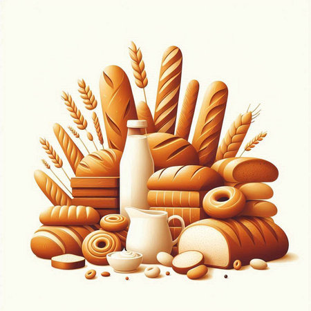 Bread and bakery products. Vector illustration of fresh bread and bakery products.の写真素材