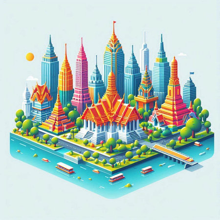 Vector illustration of Bangkok city in isometric style with big buildings and skyscrapersの写真素材