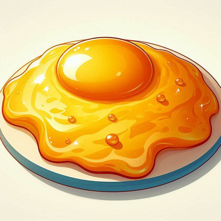 Illustration of fried egg on a plate with honey on a white background