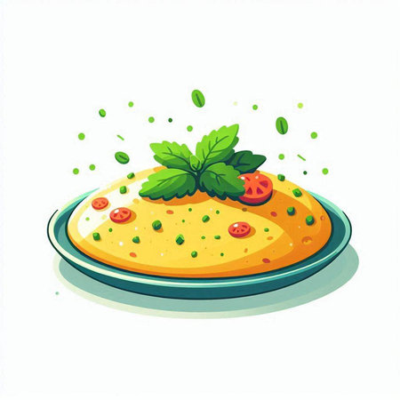 Omelette with tomato, parsley and basil. Vector illustration.の写真素材