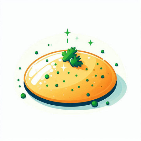 Illustration of a round dish with green peas on a white backgroundの写真素材