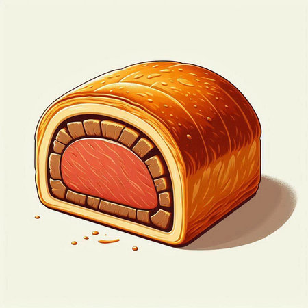 Illustration of a piece of bread with meat. Vector illustration.