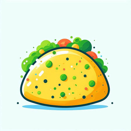 Illustration of a Taco with Vegetables and Cheese on a Blue Backgroundの写真素材