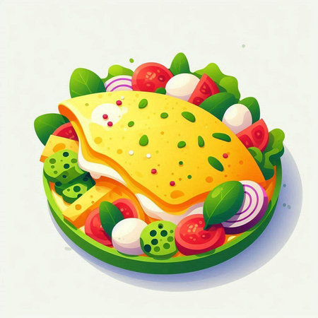 Illustration of omelette with vegetables and mozzarella cheese