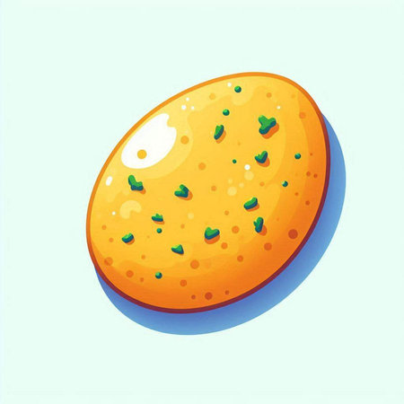 Illustration of a slice of potato with parsley on a blue background