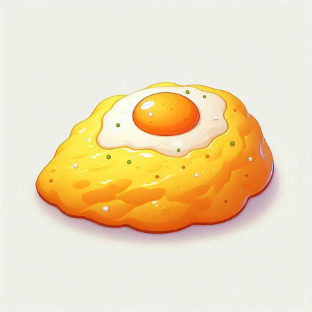 Illustration of fried egg on a white background with space for text