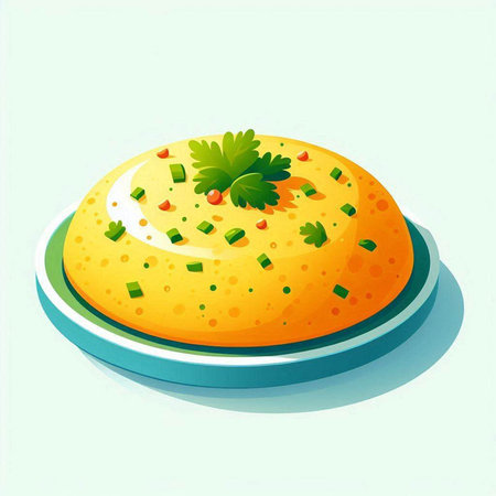 Illustration of omelet with parsley in a plate.の写真素材