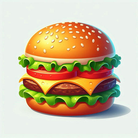 Illustration of a hamburger on a white background with space for textの写真素材