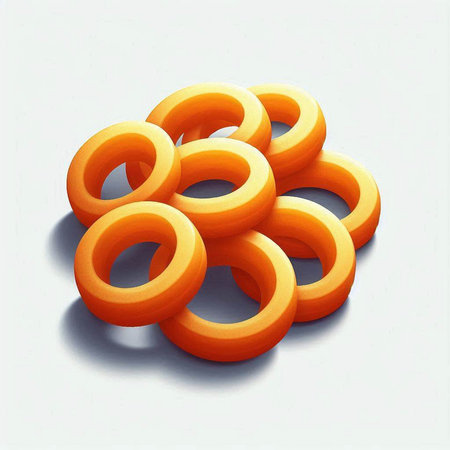 Orange rings on a white background. 3d rendering, 3d illustration.の写真素材