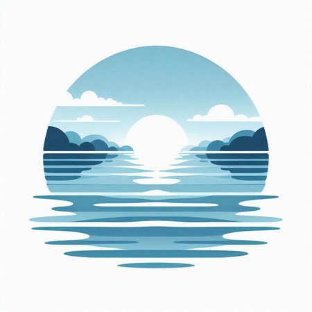 sunset in the sea, water reflection, illustration of a landscapeの写真素材