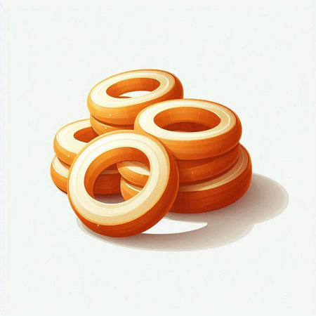 Vector illustration of a pile of orange rings on a white background.