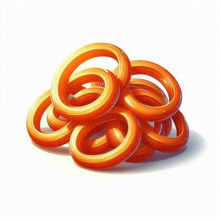 3d orange rings on a white background. Computer generated illustration.の写真素材