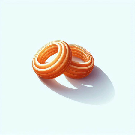 3d orange rings on a blue background. 3d rendering.の写真素材