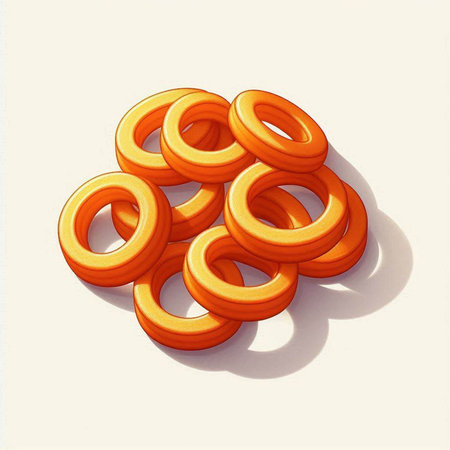 Orange rings on a white background. 3D rendering. Computer digital drawing.