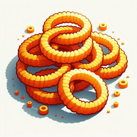 Illustration of a group of orange rings on a white background.の写真素材