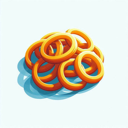 3d orange rings on a blue background. 3d illustration.の写真素材