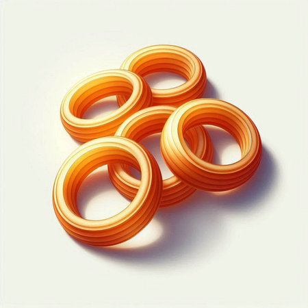 3D render of a group of orange rings on a white backgroundの写真素材