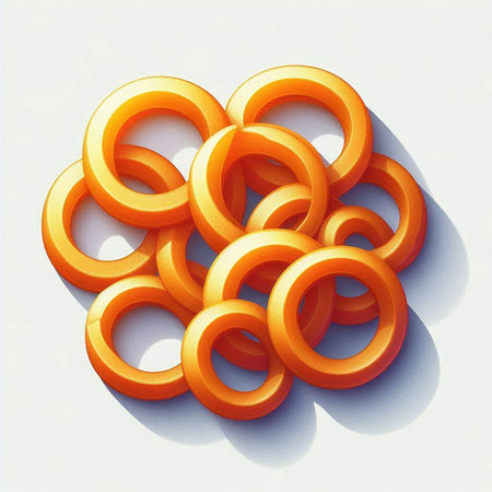Orange rings on a white background. 3D rendering. Illustration.