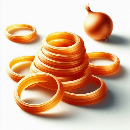 Onion and onion rings on a white background. 3d illustrationの写真素材