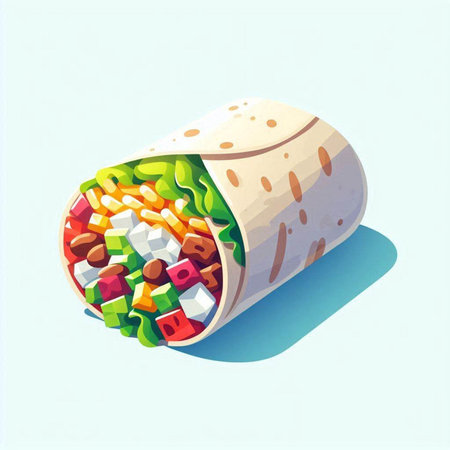 Illustration of a roll of burritos with different fillingsの写真素材
